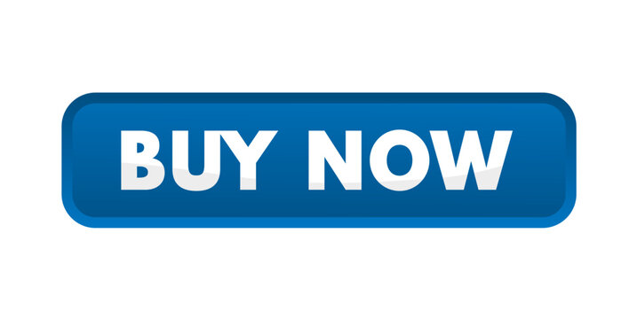 buy now, blue rectangular 3D button - vector illustration