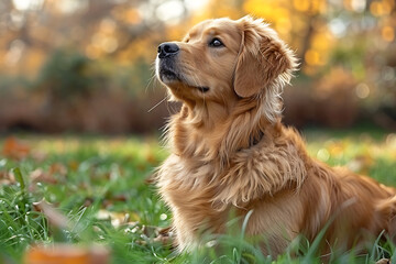 Obraz premium Golden Retriever Puppy Learns Obedience Basics in Sunny Park