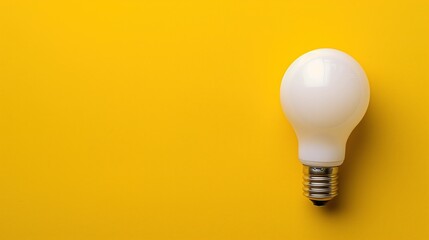 A_bright_white_light_bulb_centered_on_a_yellow_backdrop_background