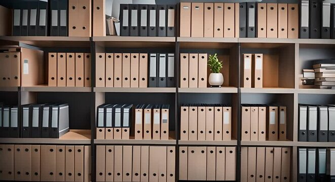 Office shelving with filing cabinets.