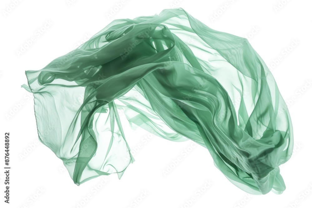 Poster a close-up shot of a green cloth against a white background, suitable for use in design and photogra