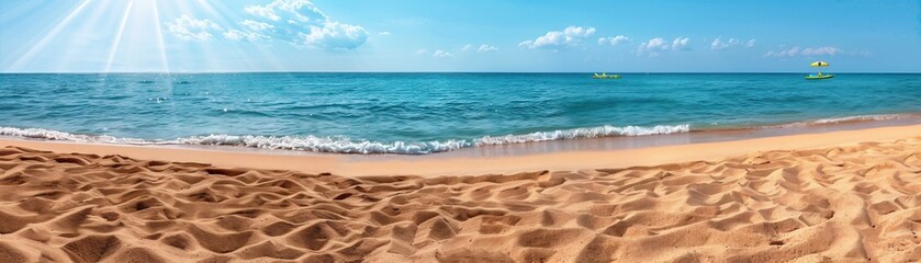 Family summer vacation at a beautiful beach, enjoying activities under clear blue skies