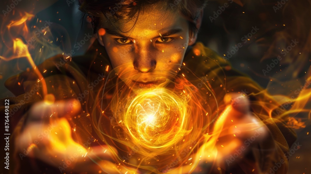 Aufkleber a man holds a glowing object in his hands