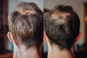 bald man before and after transplant hair and alopecia. Isolated on white background. Self-acceptance, body positivity