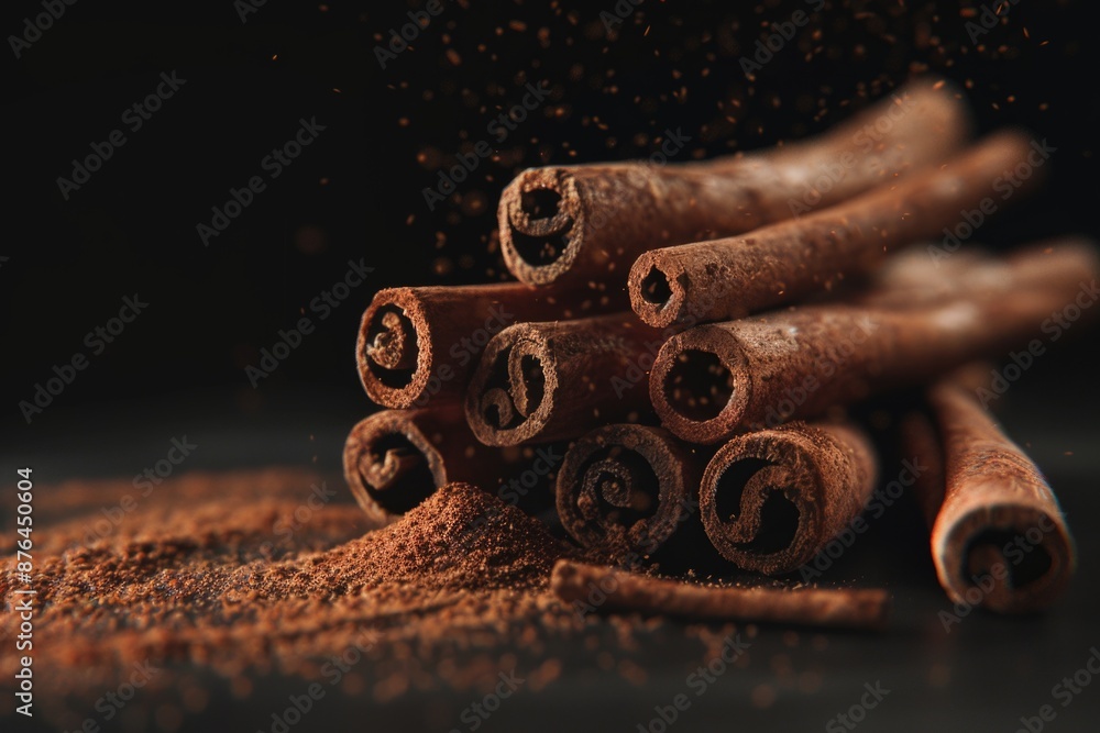 Poster a collection of cinnamon sticks placed on a table