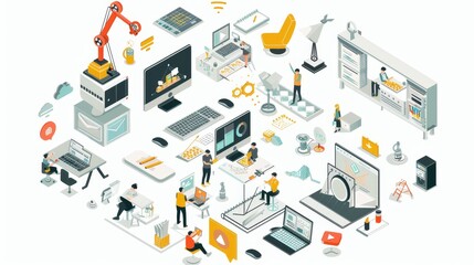 Obraz premium Isometric vector illustrations depicting the process of creating software applications.