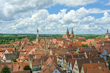 Fototapeta premium Panoramic virw over the beautiful, historical town Rothenburg ob der Tauber in Franconia, Germany.