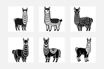 set of animals llama vector illustration bundle