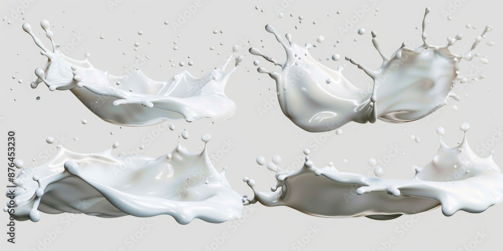 Poster a collection of milk splashes stacked on top of each other, great for food or beverage related conce