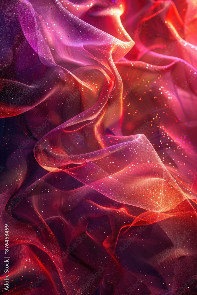 Poster a detailed view of a vibrant purple and red fabric with intricate textures
