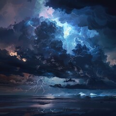 Naklejka premium A large cloud filled with many lightning bolts