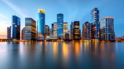 Fototapeta premium A vibrant urban skyline with high-rise buildings, reflecting modern real estate investment and management.