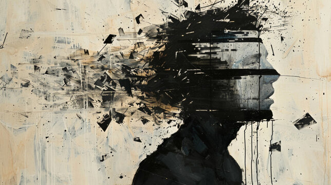 State of mind stress depression anxiety overwhelming disintegrating exploding person man head abstract art background wallpaper
