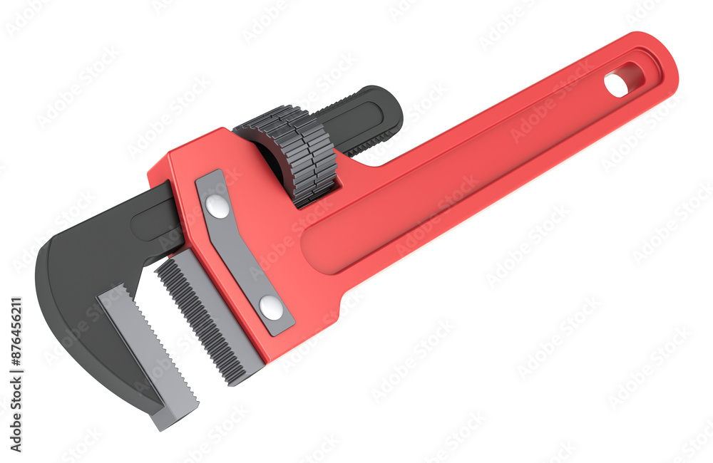 Poster plumber wrench, pipe wrench. 3d rendering isolated on transparent background