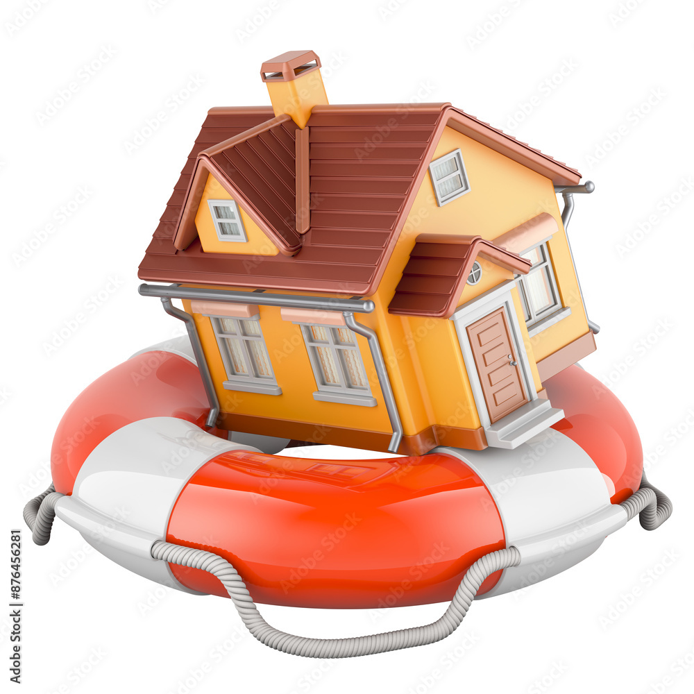 Poster home with lifebuoy. 3d rendering isolated on transparent background