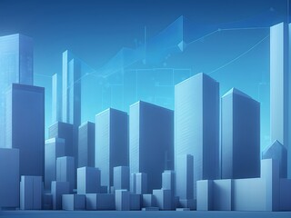 Obraz premium City skyline in blue with digital network overlay perfect for technology or urban development concepts in presentations, websites, or brochures. 3d rendering