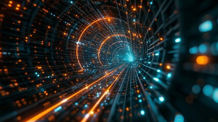 Fototapeta premium Glowing Digital Network Futuristic Tunnel of Innovation and Progress