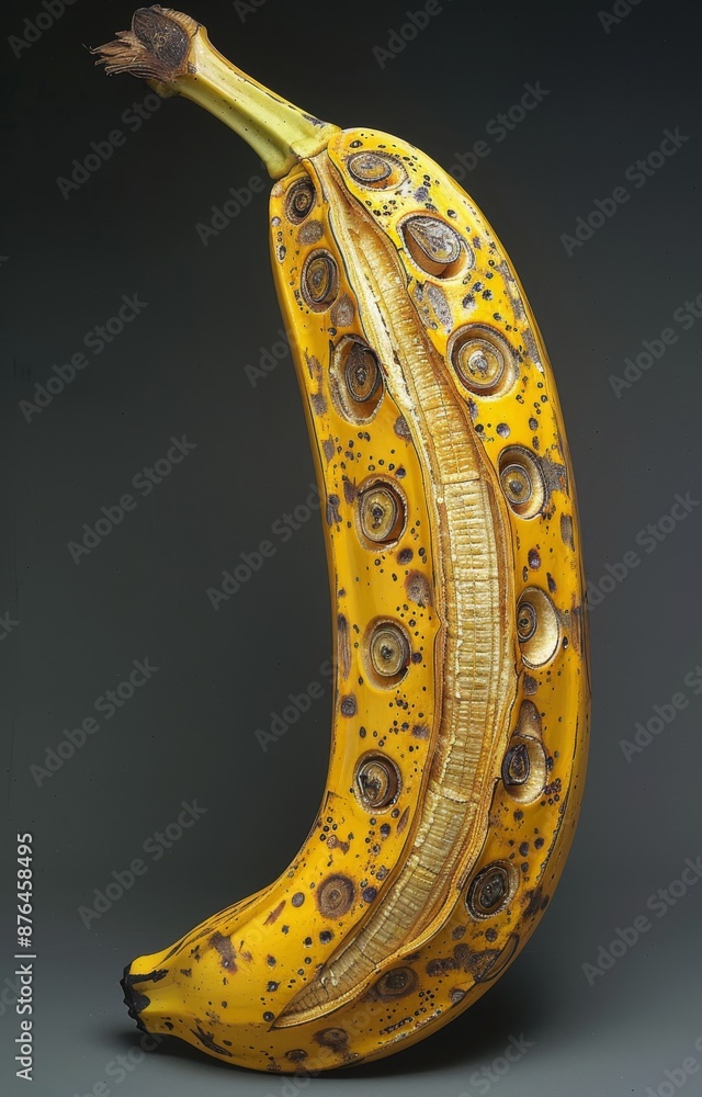 Poster close-up of a sliced banana showing internal structures. studio photography. abstract and nature con