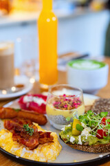 Amazing breakfast spread served in restaurant