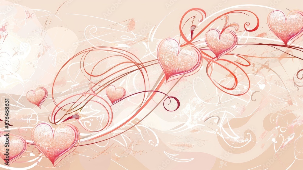 Sticker valentine s day design with decorative hearts and swirls