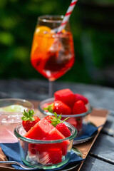 Aperol Spritz, strawberries and watermelon