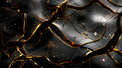 Naklejka premium Abstract black and gold cracked surface