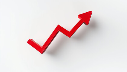 Red zigzag arrow pointing upwards on a white background indicating growth and positive progress.