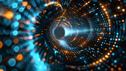 Obraz premium Digital Data Symphony Glowing Lights in a Technological Tunnel HighTech Innovation and Futuristic Design Concept Captured with Nikon D850 35mm Lens for Sharp Detail