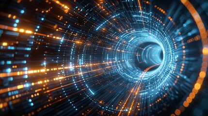 Obraz premium Digital Futurism Illuminated HighTech Tunnel of Innovation and Speed