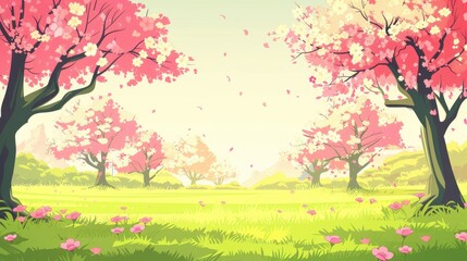 Blooming trees on a sunny spring day with space for text