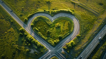 A road with a heart shape in the middle of it