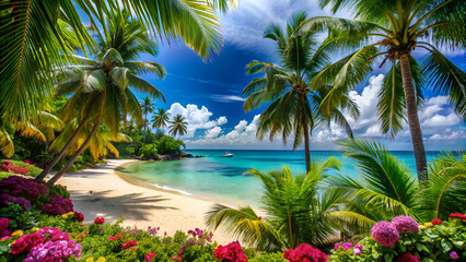 Fototapeta premium beach with palm trees and sea