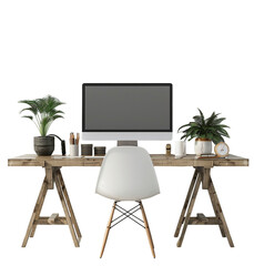 Modern led on table with decorations on isolated transparent background
