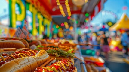 Fototapeta premium Savor the Flavor Colorful Hotdog Stand at a Festive Fairground