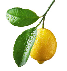 Lemon on a branch on isolated transparent background