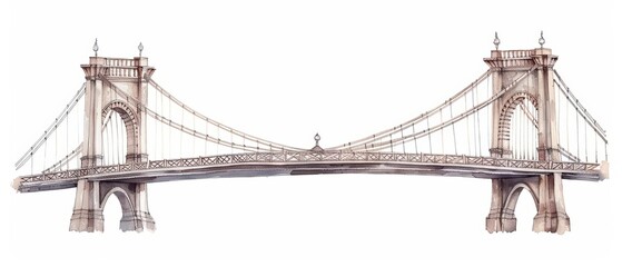 Naklejka premium A delicate watercolor depiction of bridges, highlighting a majestic structure spanning across a river with graceful arches, isolate on white background with copy space