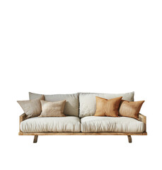 Modern living room with a sofa and decorations on isolated transparent background