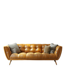 Modern living room with a sofa and decorations on isolated transparent background