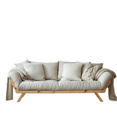 Modern living room with a sofa and decorations on isolated transparent background