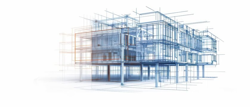 A detailed watercolor painting of BIM Building Information Modeling