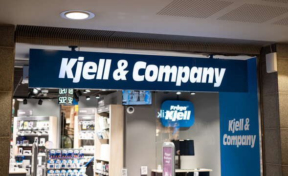 Stockholm, Sweden - February 14, 2023: Kjell Company - swedish home electronics store entrance
