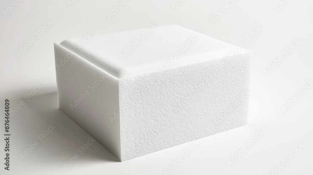 Poster A simple and clean presentation of a white cube on a white surface, great for minimalist designs or abstract concepts