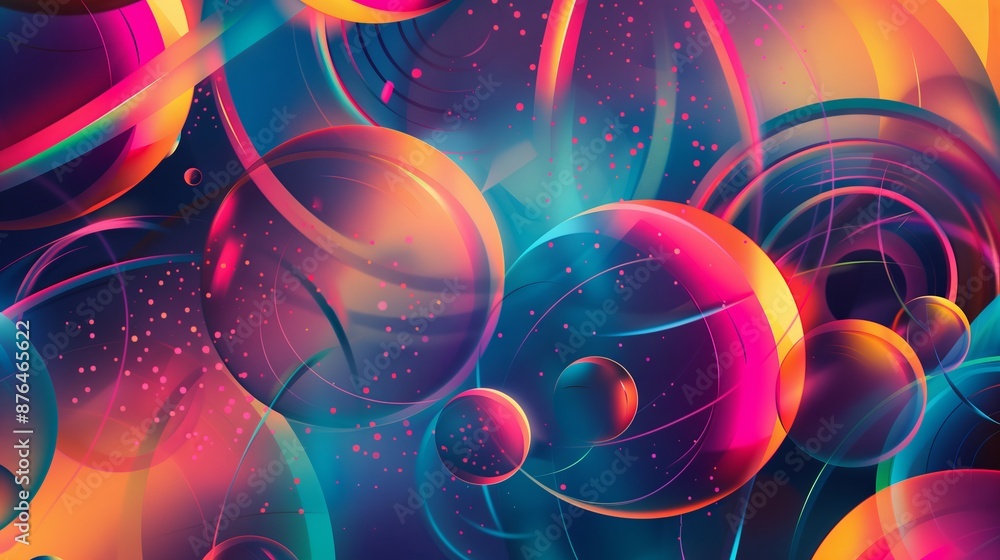 Poster abstract digital art with dynamic circles and vibrant gradients evokes energy through bold colors an