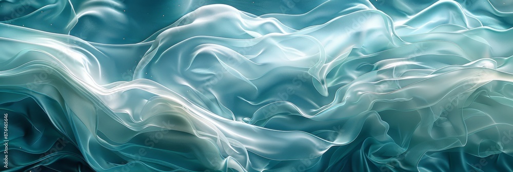 Poster flowing transparent fabric with turquoise and white tones. abstract background for design and print.