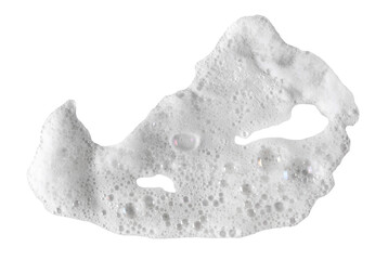 Soap foam, colorful bubbles isolated on white, top view