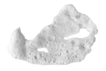 Soap foam, colorful bubbles isolated on white, top view