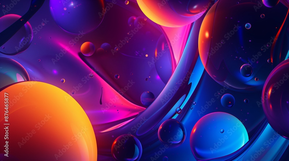 Poster abstract digital art with dynamic circles and vibrant gradients, blending fluid motion and striking 