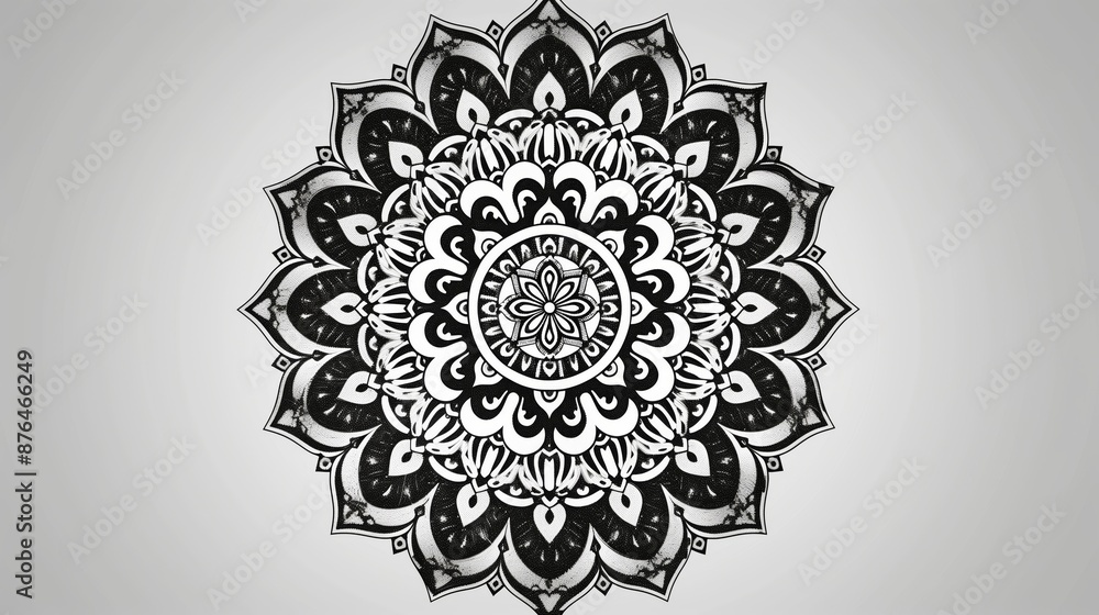 Poster circular mandala with intricate, symmetrical patterns. elements blend harmoniously, creating a mesme