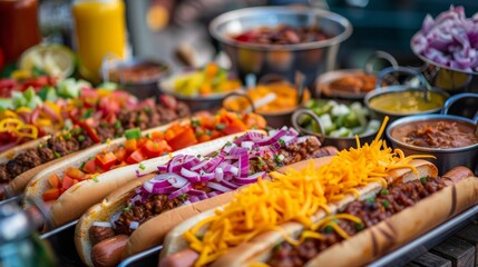 Customize Your Hotdog Vibrant Toppings Bar for Festive Fun and Flavorful Creations Canon EOS R 50mm Lens Captured