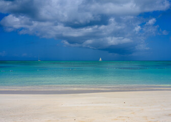 Boat off a tropical beach